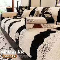 舒棉绒沙发垫新款冬季加厚毛绒坐垫直排红色喜庆防滑沙发盖布