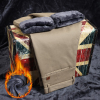 男士冬季裤子加绒修身新款百搭商务直筒休闲裤秋冬季弹力长裤