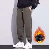 加绒束脚休闲时尚卫裤男士新款秋冬季加厚宽松运动保暖长裤男