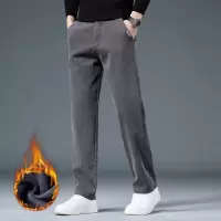 秋冬季新款加绒保暖男长裤休闲裤宽松直筒裤百搭弹力男裤商务