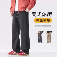 秋冬季新款加绒保暖百搭直筒休闲长裤男士高街时尚宽松阔男裤