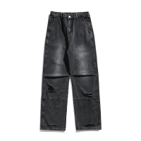 乞丐波动裤子宽松直筒港风牛仔裤男学生装百搭多色松紧水洗拖地裤