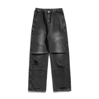 乞丐波动裤子宽松直筒港风牛仔裤男学生装百搭多色松紧水洗拖地裤