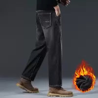 宽松男士高端休闲长裤加绒牛仔裤男士新款直筒裤子商务爸爸裤