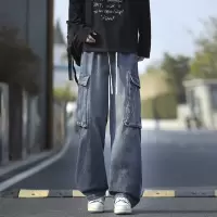 宽松直筒港风牛仔工装裤男百搭多色松紧水洗拖地裤垂感学生潮男装