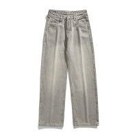 宽松直筒港风牛仔裤男做旧百搭松紧牛仔裤水洗拖地裤男孩