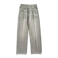 宽松直筒港风牛仔裤男做旧百搭松紧牛仔裤水洗拖地裤男孩