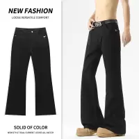 小黑色牛仔裤子男具显高显腿长男女款设计感喇叭牛仔裤男装潮