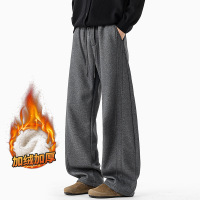 日系复古针织休闲裤男款秋冬加绒加厚保暖直筒男士运动拖地裤