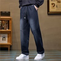 男士秋冬针织牛仔新款休闲裤时尚棉阔腿保暖长裤款式大裤脚裤