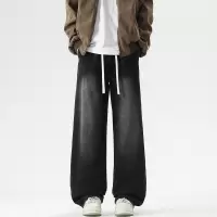 男装长裤宽松直筒港风牛仔裤男基础款百搭多色松紧水洗拖地裤青年