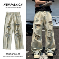 破洞乞丐裤子男裤AC巴家 亚王家潮牌脏脏裤灼烧街头潮品长裤