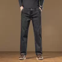 秋冬新款高端牛仔裤男士宽松直筒中年百搭阔腿弹力休闲裤子男