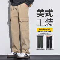 秋季新款宽松工装休闲裤男生潮牌百搭阔腿长裤运动直筒工装裤
