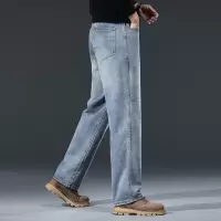 美式复古重磅牛仔裤男士秋冬潮流休闲男士裤修身直筒百搭水洗长裤