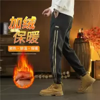 加绒加厚休闲裤男士冬季新款宽松束脚裤美式潮牌条纹运动长裤