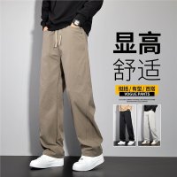 秋冬新款宽松直筒系绳休闲裤男士时尚百搭显高商务休闲长裤子