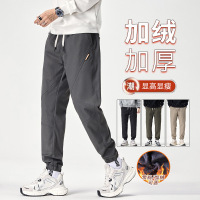 美式时尚加绒男士秋冬款休闲裤潮牌宽松直筒束脚休闲弹力水洗裤男