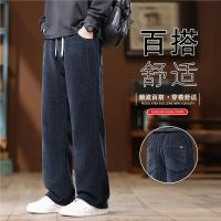 博奥绒休闲卫裤男士秋冬新款加绒加厚宽松直筒垂感运动长裤子