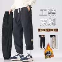 新款百搭男士秋冬裤潮流束脚哈伦休闲裤加绒运动宽松裤男