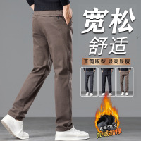 时尚百搭秋冬新款男士休闲裤保暖加绒青年直同宽松舒适长裤男