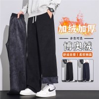 男士裤宽松直筒拖地裤秋冬季美式潮牌加绒保暖渐变休闲长裤男