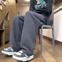 美式宽松直筒阔腿长裤秋冬加绒运动针织休闲长裤男款潮流