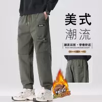 高端加绒休闲裤男士秋冬新款百搭水洗潮牌美式宽松束脚长裤男