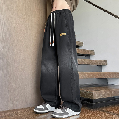 高端星空纹渐变牛仔裤男士秋冬美式高街宽松直筒休闲裤子潮牌