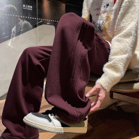 秋冬季加绒水洗卫裤男士宽松高街百搭拼接抽绳设计运动休闲直筒裤