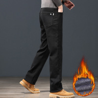 新款男装加绒牛仔裤秋冬透气休闲百搭直筒裤时尚潮流弹力长裤