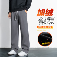 秋冬季加绒加厚保暖休闲裤男宽松潮牌直筒松紧休闲裤长裤