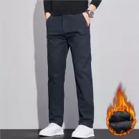 高端冬季加绒加厚休闲裤男士新款百搭宽松直筒商务西裤裤子男