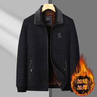 年冬装爸爸装加绒加厚雪尼尔外套保暖男士中年冬款加绒夹克