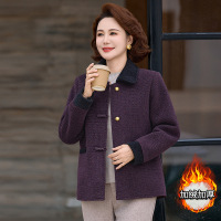 年加绒保暖小西装外套翻领妈妈装冬装呢子开衫40-60岁短款女