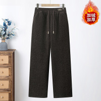 新款妈妈冬装松紧腰保暖直筒裤子中老年女装加绒加厚毛呢长裤