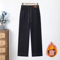 新款妈妈牛仔裤加绒保暖女装长裤子中老年人直通裤大码休闲保暖裤