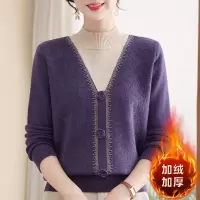 时尚女装假两件妈妈装烫钻针织衫时尚加绒保暖上衣气质婆婆装毛衣