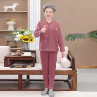 中年人冬装女奶奶保暖内衣套装加厚妈妈加绒开衫套装两件套睡衣