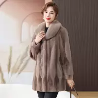 中年妈妈仿水貂绒皮毛一体大衣女秋冬新款阔太太时尚保暖外套