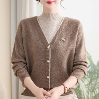 加绒女装中老年人针织衫女时尚气质婆婆装大码中年妈妈装假两件冬