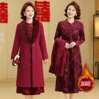 喜婆婆婚宴装新款加绒加厚结婚礼服两件套中老年妈妈连衣裙