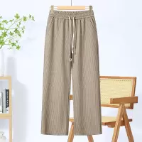 妈妈秋冬装洋气阔腿毛呢直筒裤中老年女冬季松紧腰休闲裤加绒长裤