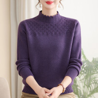 妈妈装冬装加绒中老年女装新款上衣中领冬季针织衫气质婆婆装女款