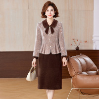 小香风妈妈冬装仿水貂绒连衣裙中老年阔太太秋冬款加厚裙子两件套