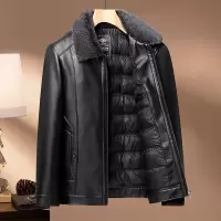 年中年爸爸皮衣男翻毛领加厚皮夹克秋冬季中老年保暖冬装外套