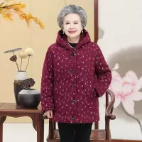 年冬装新款奶奶装复古老年棉衣女加绒加厚款连帽保暖妈妈装