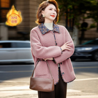 新款中老年人保暖妈妈装40-60岁拼接款衬衫领棉衣外套中年装冬装