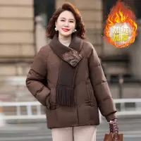 新款大毛领妈妈装棉衣外套40-60岁中老年女装刺绣款棉服加厚宽松