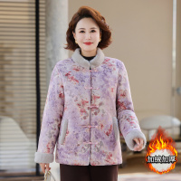 新款妈妈中老年女士休闲外套加绒保暖棉衣大码宽松印花外套冬装女
